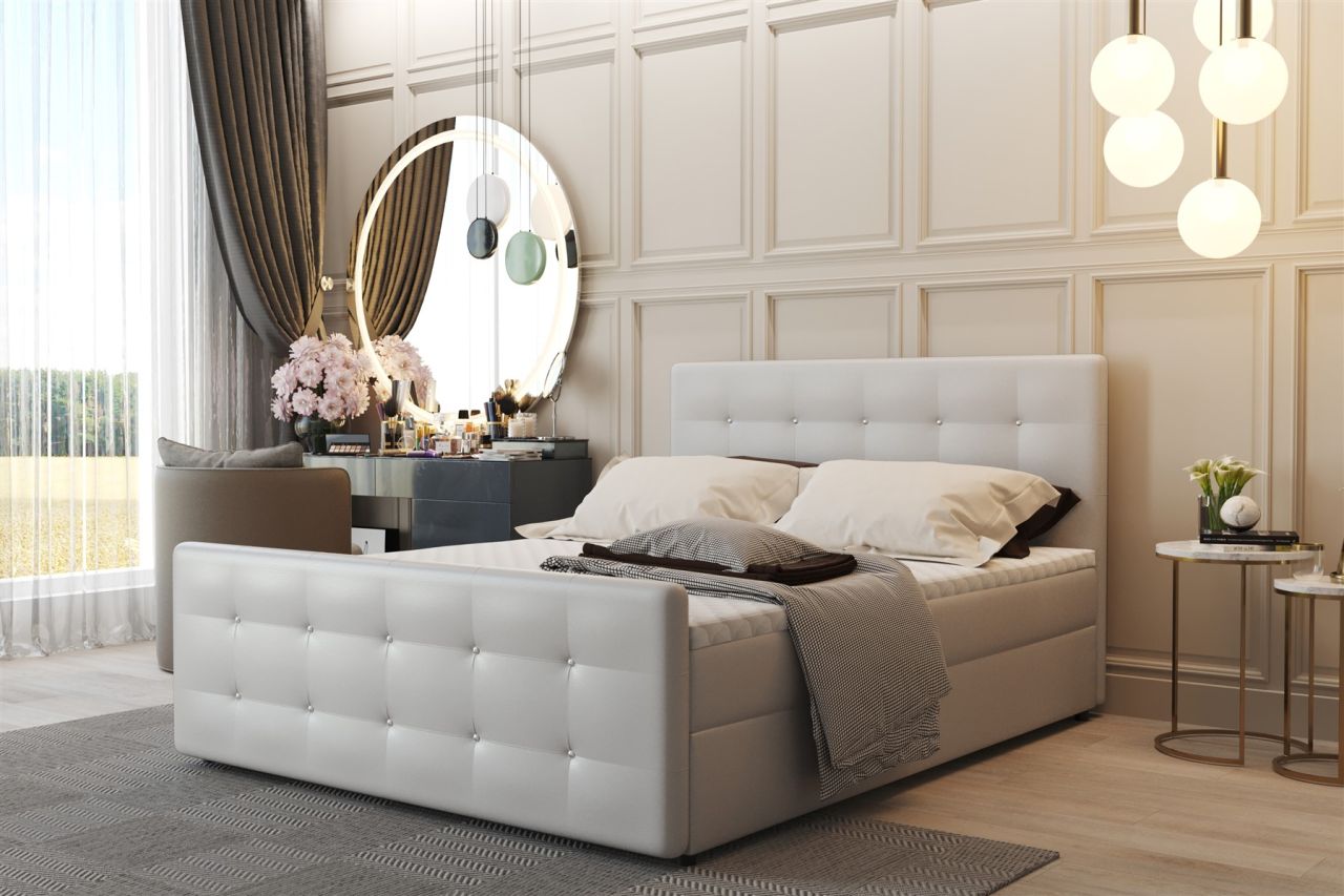 Boxspringbett Schlafzimmerbett CARLOS 140x200cm Kunstleder Madryt Weiss inkl....