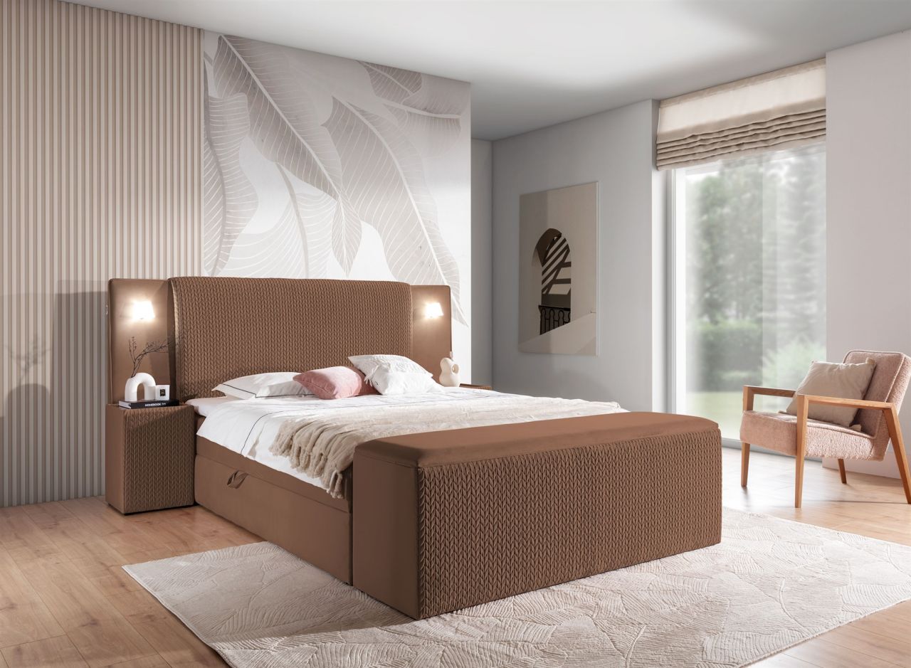 Boxspringbett Bett MARTEN 120x200cm Set.3 in Stoff Magic Velvet Braun