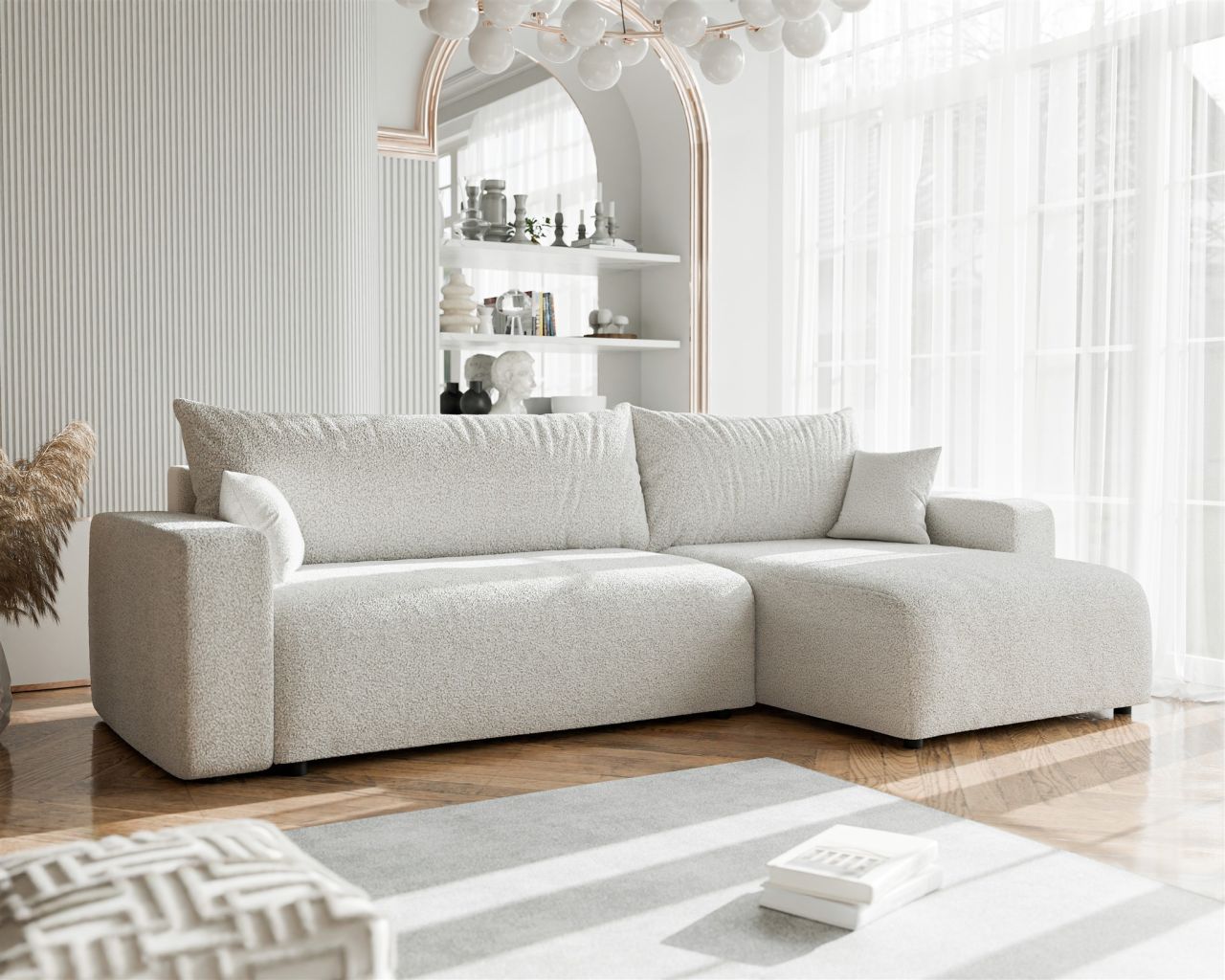 Fun Möbel Beige Ecksofa Mit Schlaffunktion Luna Max In Stoff Centaur Ottomane Rechts