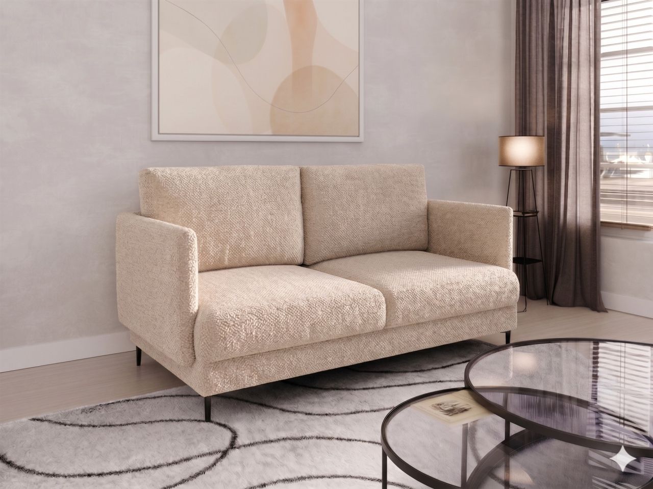 Fun Moebel Beige Sofa Designersofa Helmer 2-Sitzer Stoff Baloo