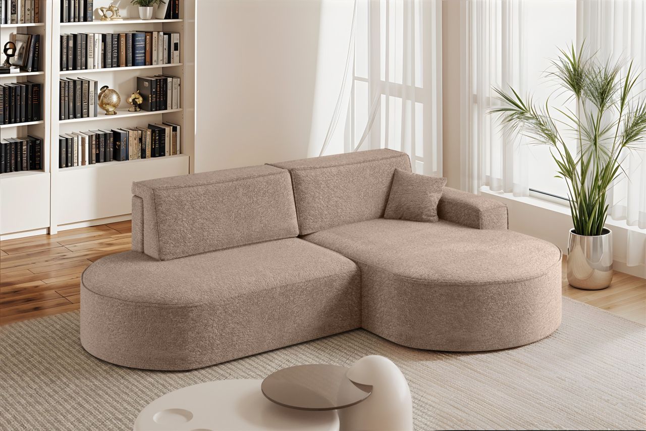 Ecksofa Schlafsofa Sofa VENEDIG Stoff Arena Sand Ottomane Rechts