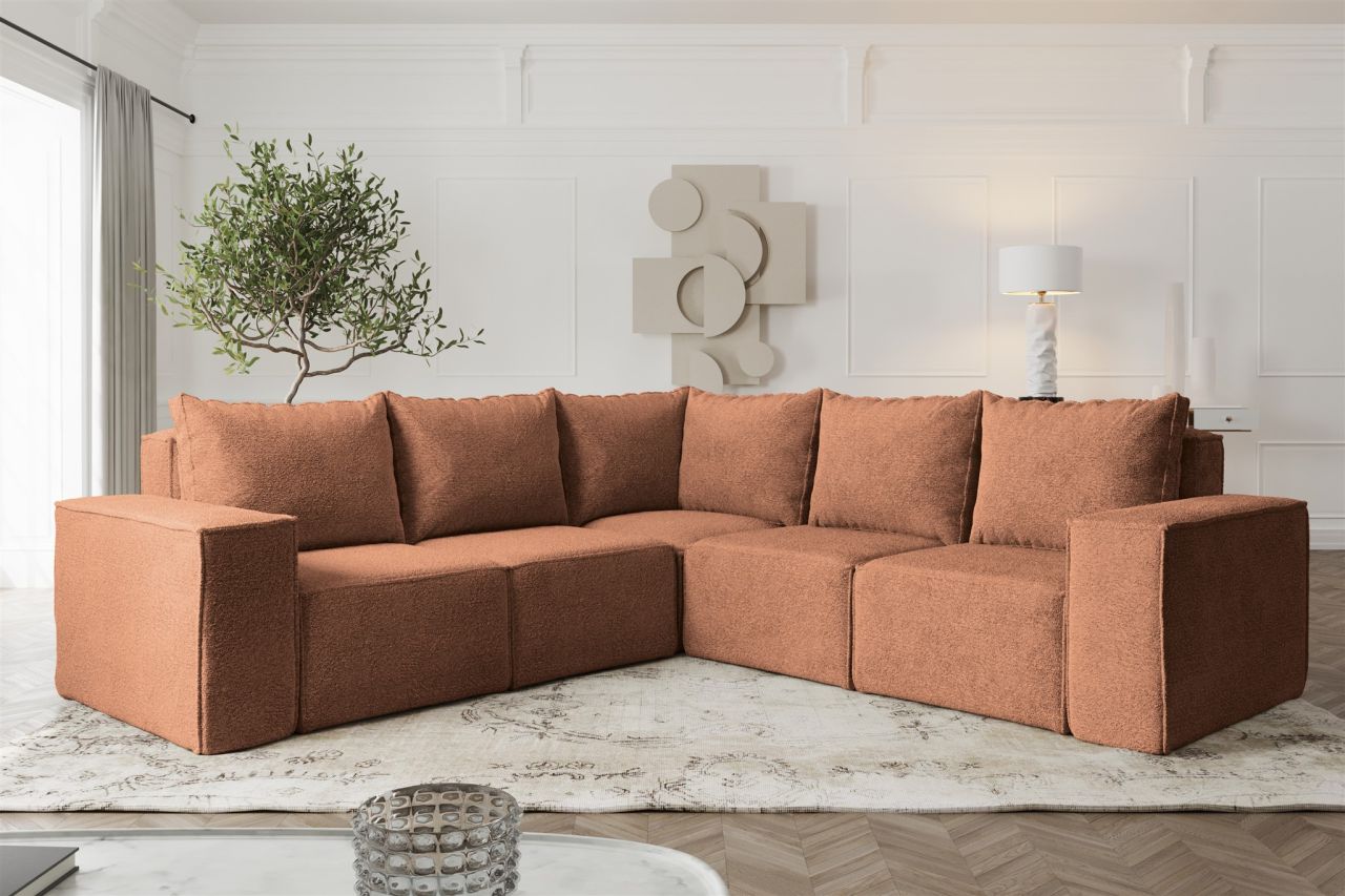 Ecksofa ersofa ESTELLE in Stoff Abriamo Rostbraun Seite Universal