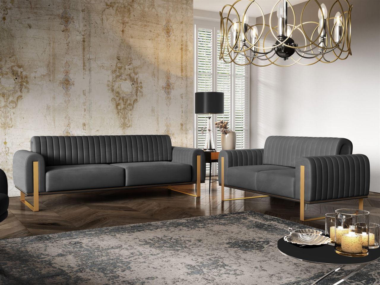 Sofaset ersofas VALERIE 3-2 in Stoff Stoff Elisa Velvet Anthrazit