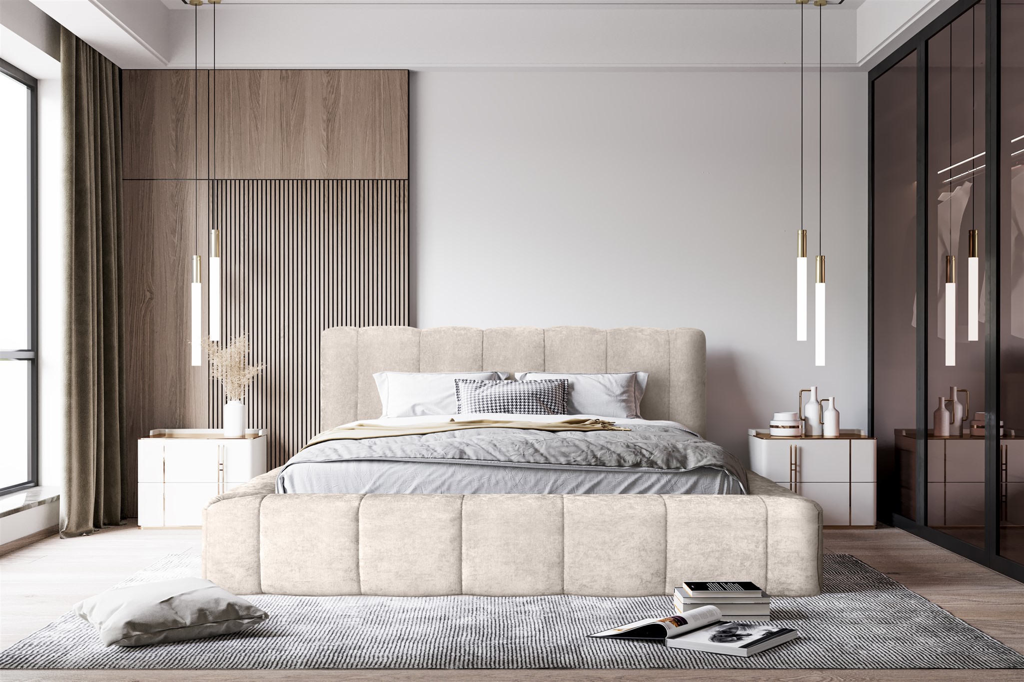 Polsterbett Doppelbett HAILEY 140x200cm in Stoff Sometimes Creme ...