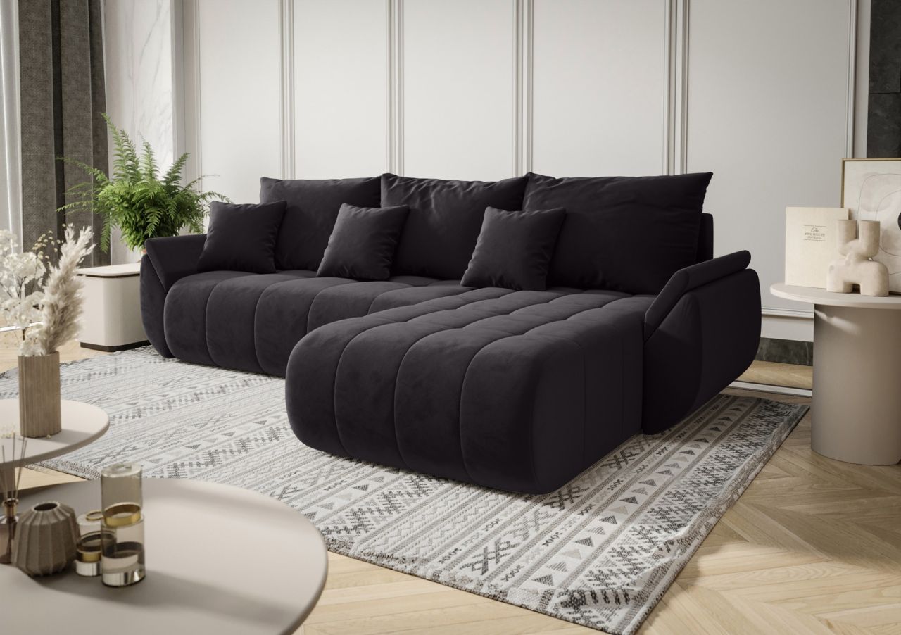 Ecksofa Schlafsofa AKITA Stoff Monolith Grafit Ottomane Rechts