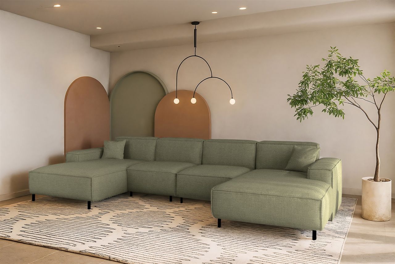 Wohnlandschaft Sofa U-Form GLORIA in Stoff Artico Grün