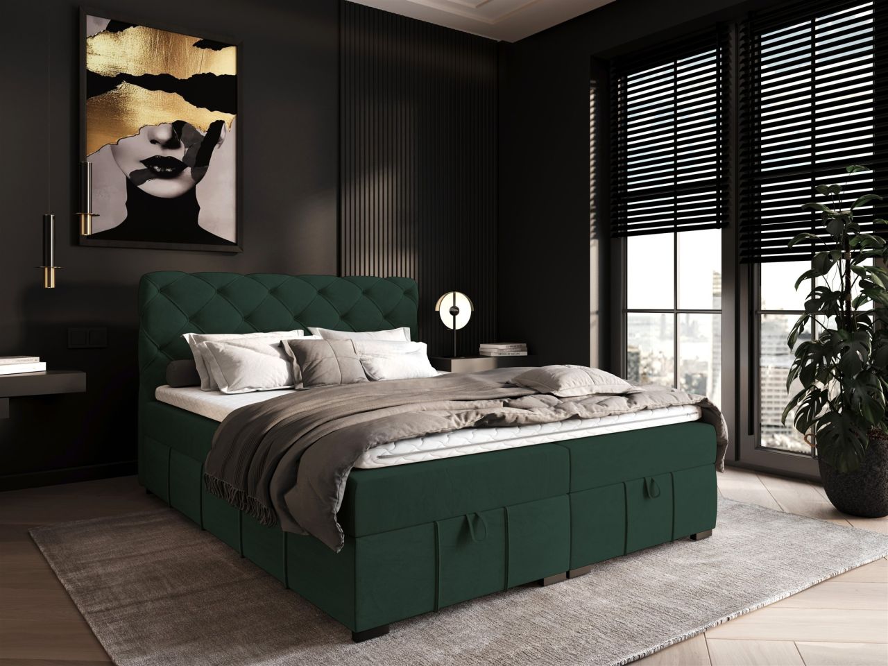 Boxspringbett Schlafzimmerbett GISEL 120x200cm Stoff Salvador Flaschengrün