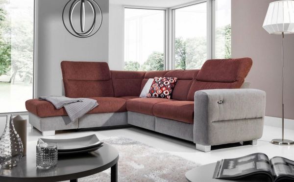 Ecksofa Sofa RELAX Polyesterstoff Grau/ Braun Ottomane Links