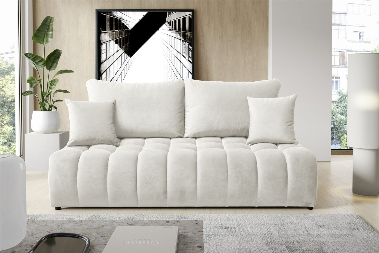 Sofa 3-Sitzer mit Schlaffunktion NINA Stoff Soft Weiß