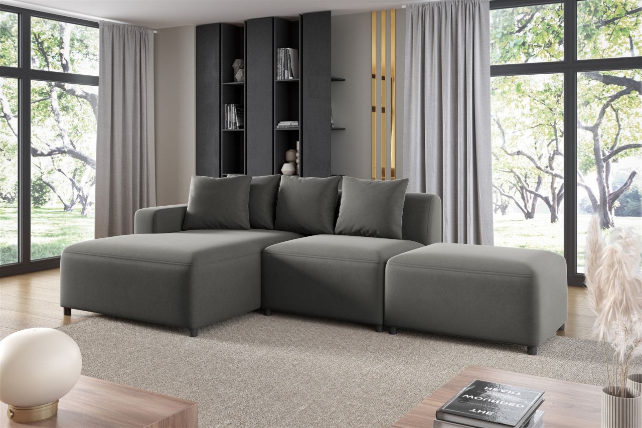 Ecksofa ersofa MEGAN XS inkl. Hocker Stoff Salvador Grau Ottomane Links