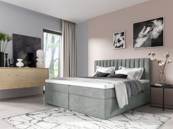 Boxspringbett Schlafzimmerbett LINNEA 160x220cm Stoff Beige inkl. Bettkasten | Breite: 160 cm | Boxsprinbetten-Überlänge | Schlafzimmer