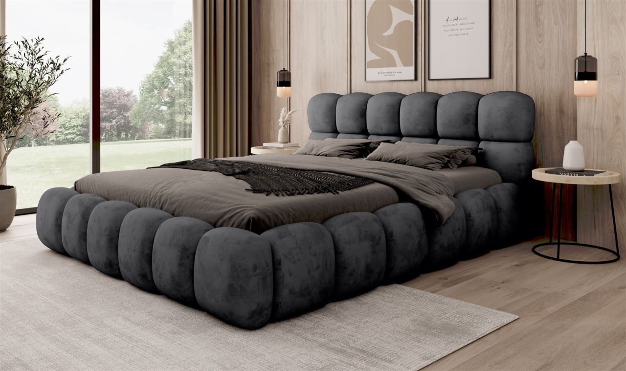 Polsterbett Bett AURELIA 140x200cm Komplettset in Stoff Aprodite Schwarz