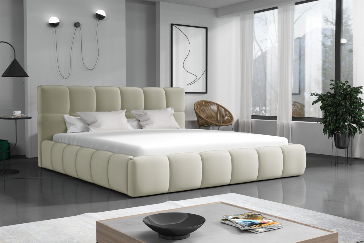 Polsterbett Doppelbett GIOTTO 200x200cm Stoff Magic Velvet Hellbeige