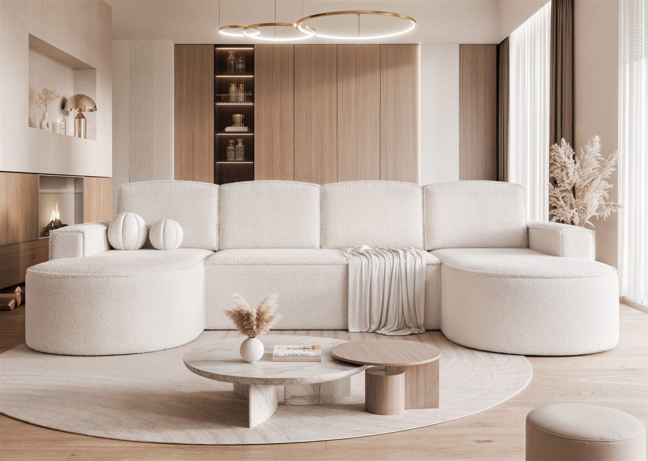 Wohnlandschaft mit Schlaffunktion Sofa ARLET in Stoff Abriamo Creme