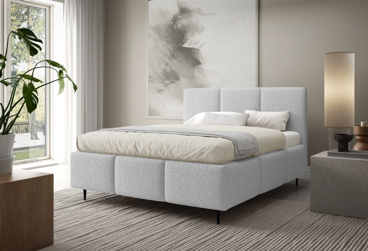 Polsterbett Schlafzimmerbett MIAMI 140x200cm in Stoff Lambi Hellgrau