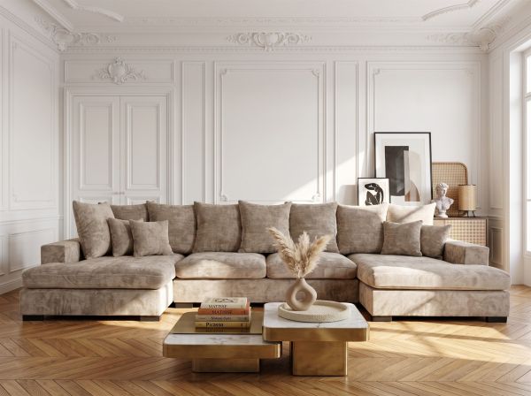 Wohnlandschaft mit Schlaffunktion BENICIO Sofa in Stoff Flow Beige | Wohnlandschaften mit Schlaffunktion | Polstermöbel