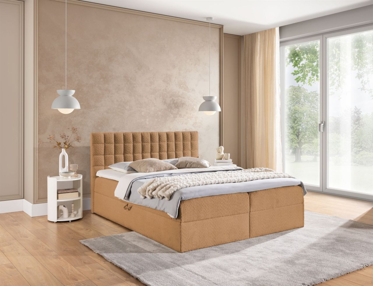 Boxspringbett Schlafzimmerbett TORIBO 120x200cm Stoff Coral Apricot