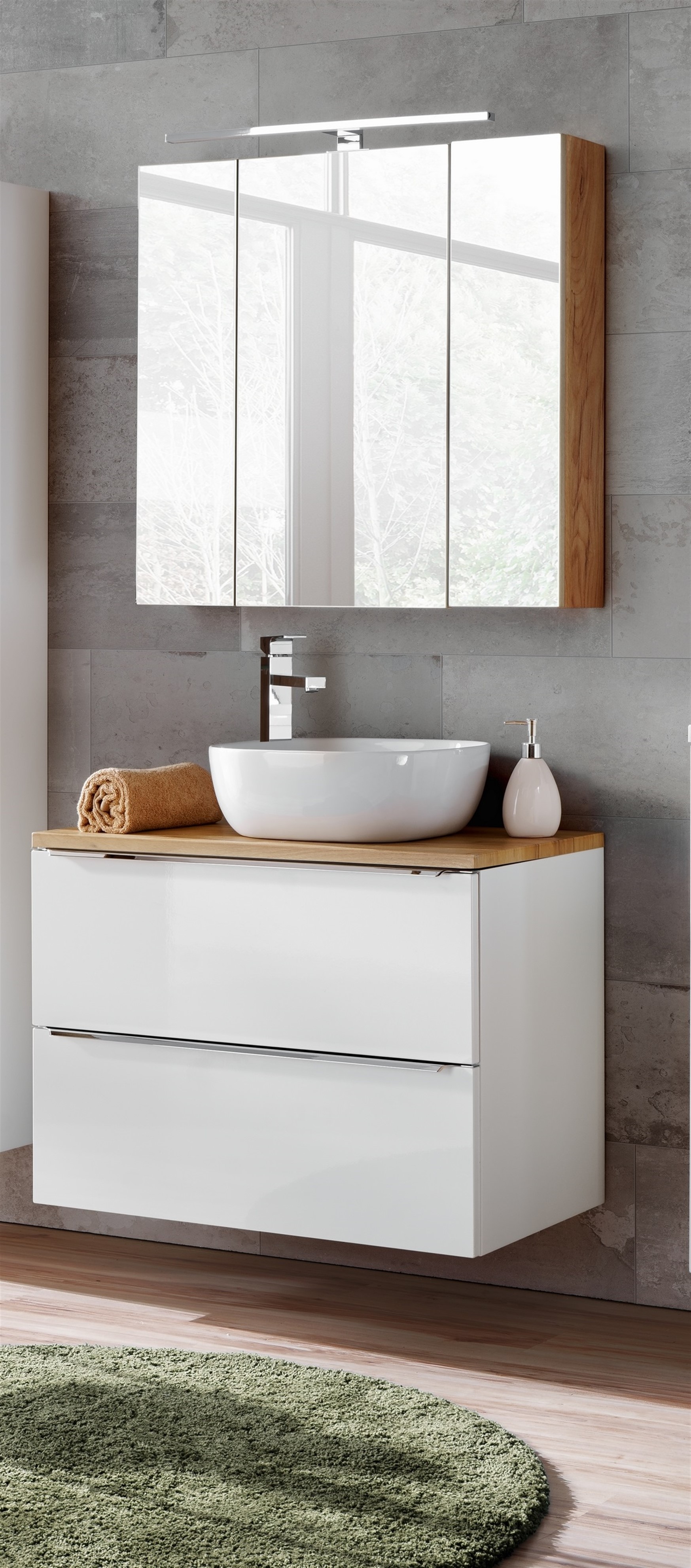 Badmöbel Set 4-tlg Badezimmerset PERUGIA Weiss inkl.Waschbecken 60cm | Badmöbel-Sets | Badmöbel