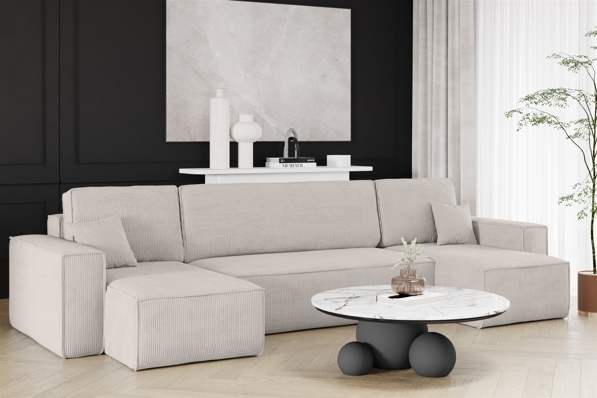 Wohnlandschaft Schlafsofa Sofa MARIS Stoff Poso Altweiß | Wohnlandschaften mit Schlaffunktion | Polstermöbel | Wohn-& Essbereich