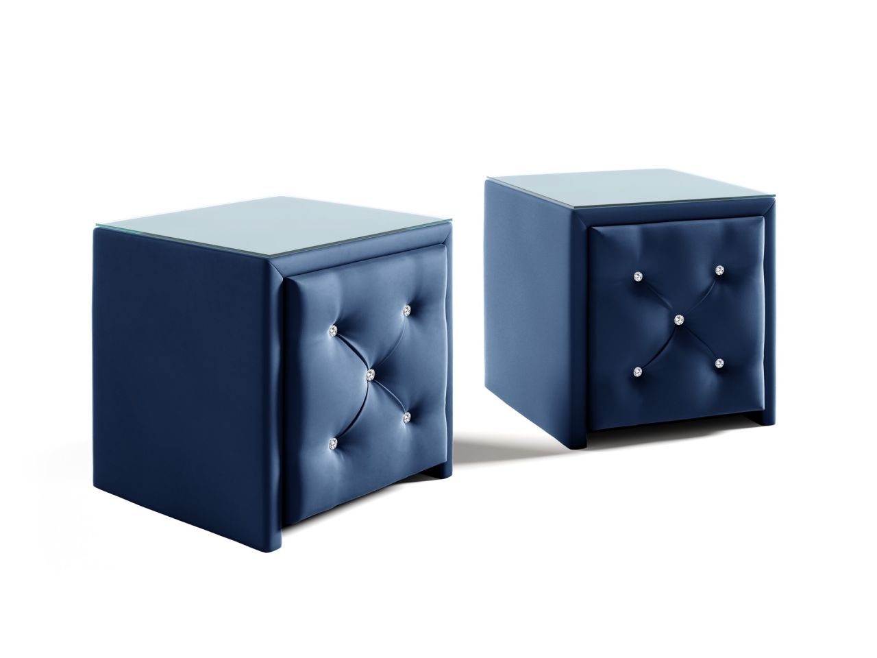 Nachttisch Nachtkonsole 2er Set SEVRA 50x50cm in Stoff Elisa Velvet Blau