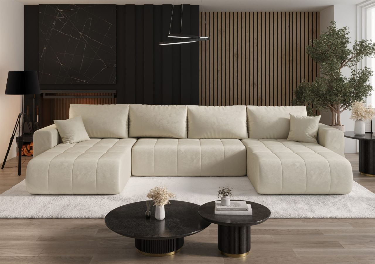 Wohnlandschaft Sofa mit Schlaffunktion CAMILA Stoff Monolith Creme
