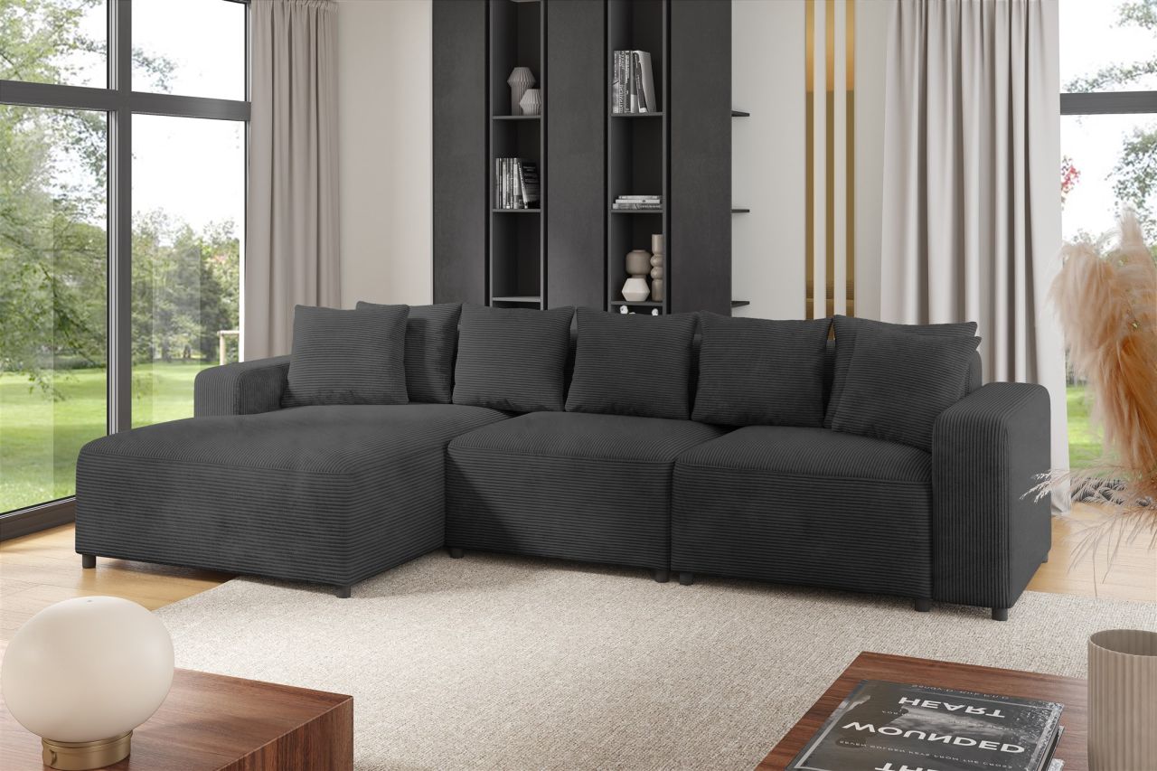 Ecksofa ersofa Sofa MEGAN in Stoff Poso Dunkelgrau Ottomane Links