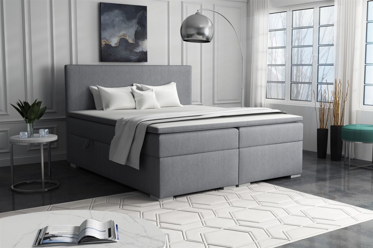 Boxspringbett Schlafzimmerbett SOREL 200x200cm Stoff Soro Grau