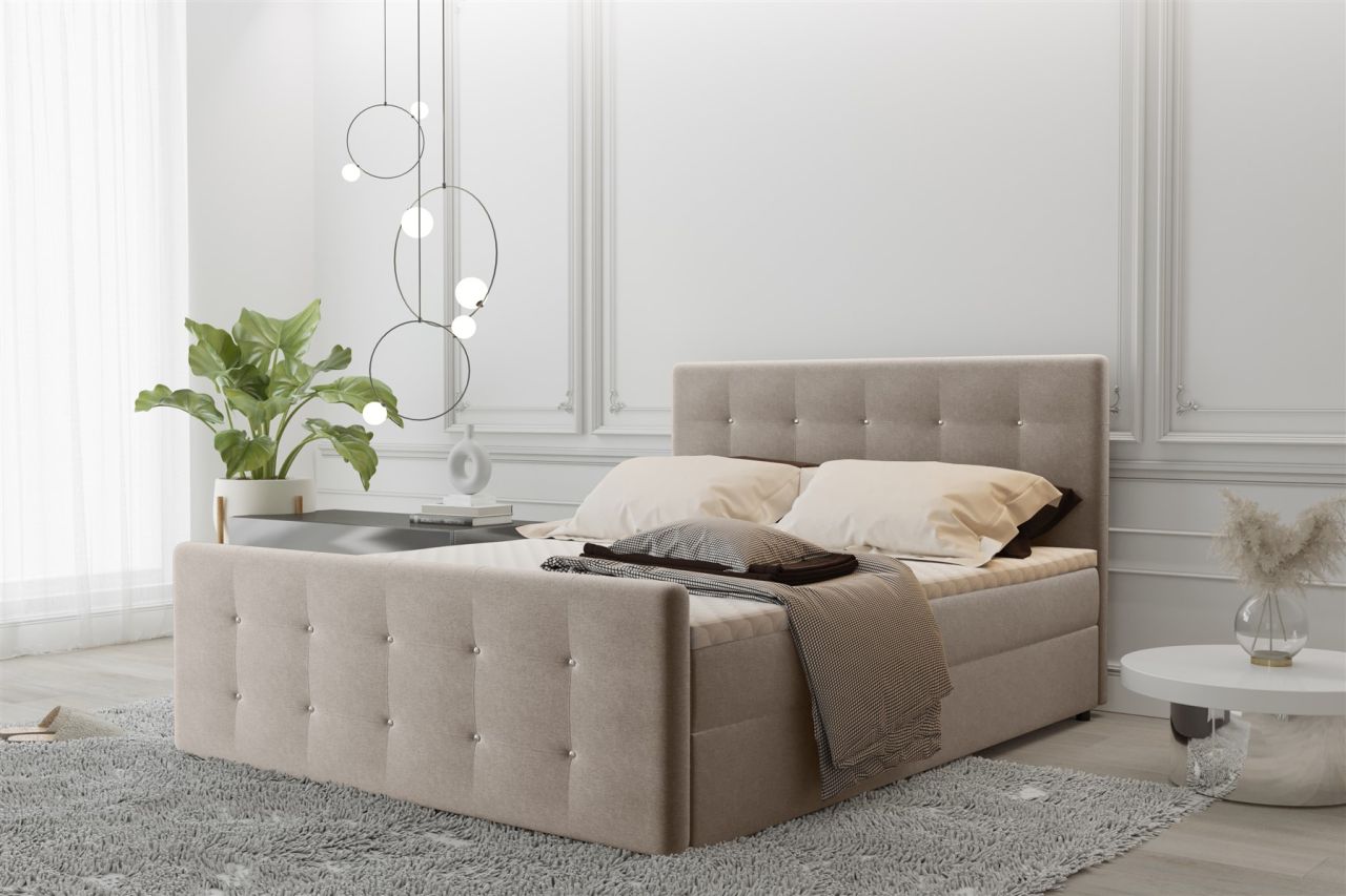 Boxspringbett Schlafzimmerbett MAURO 120x200cm Stoff Soro Creme inkl.Bettkasten