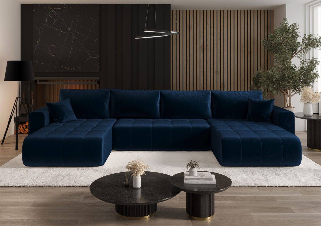 Wohnlandschaft Sofa mit Schlaffunktion CAMILA Stoff Monolith Dunkelblau