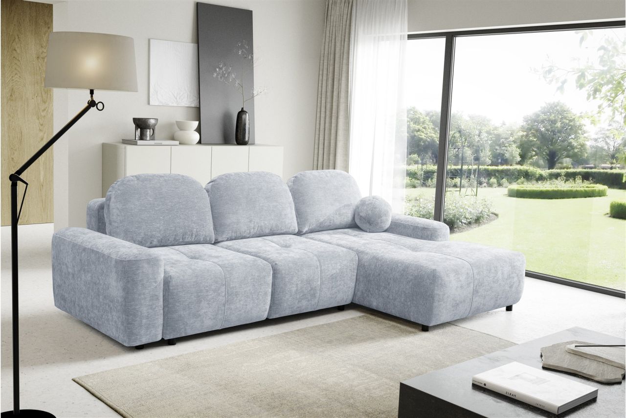 Ecksofa Schlafsofa Sofa ARGOS in Stoff Vibe Hellblau Ottomane Rechts