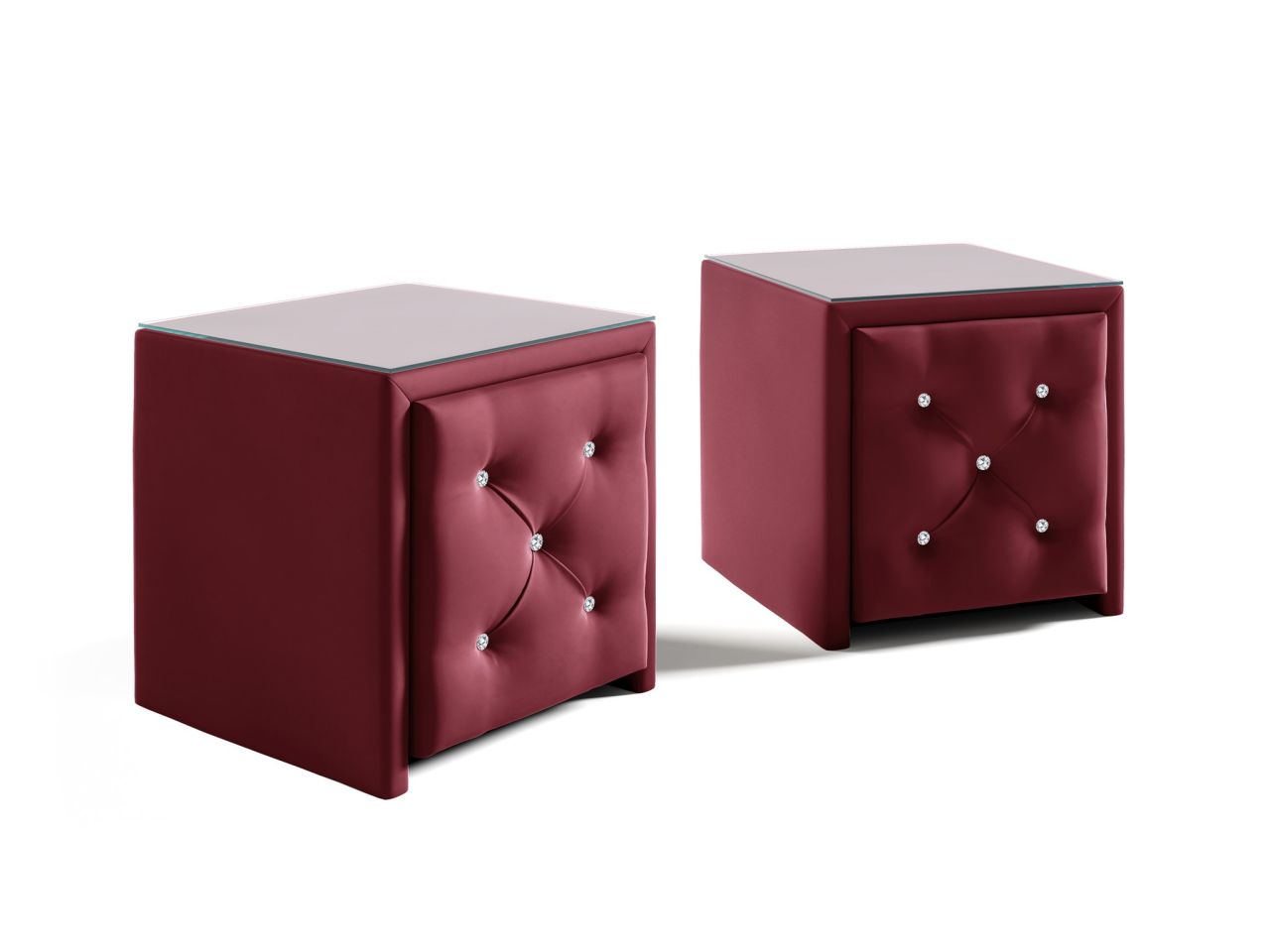 Nachttisch Nachtkonsole 2er Set SEVRA 50x50cm in Stoff Elisa Velvet Bordeauxrot