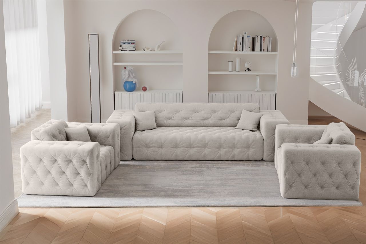 Sofaset ersofa CHANTAL 3-1-1 in Stoff Moly Creme