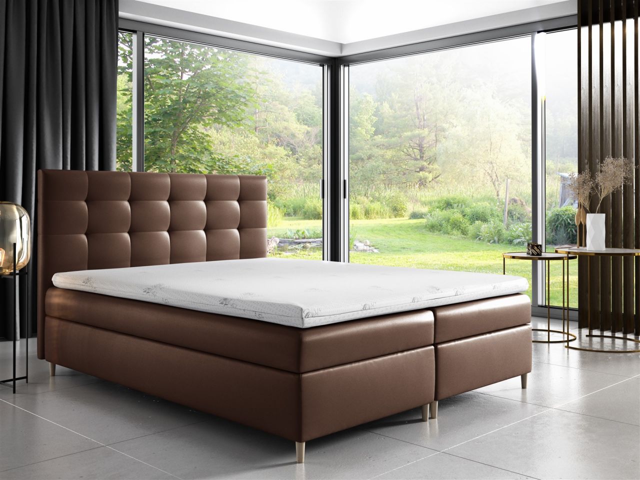 Boxspringbett Schlafzimmerbett ARVID 120x200cm Kunstleder Braun
