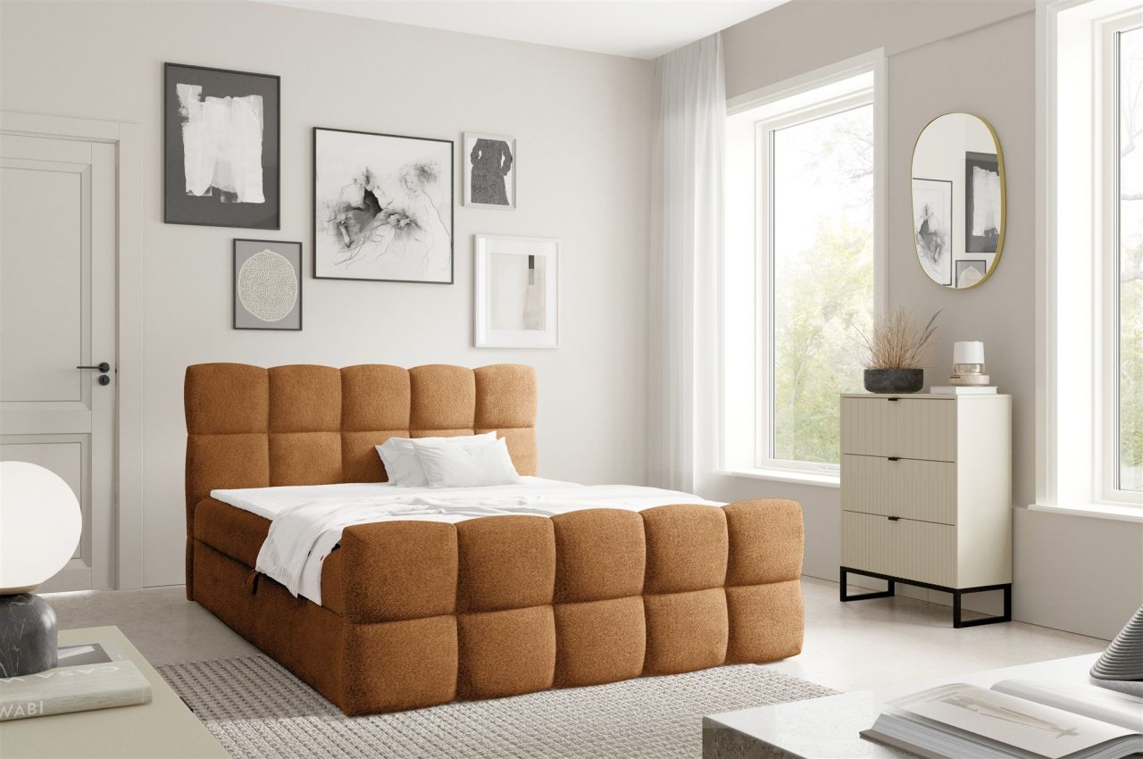 Boxspringbett Schlafzimmerbett SATINE 160x200cm Stoff Coral Cognac