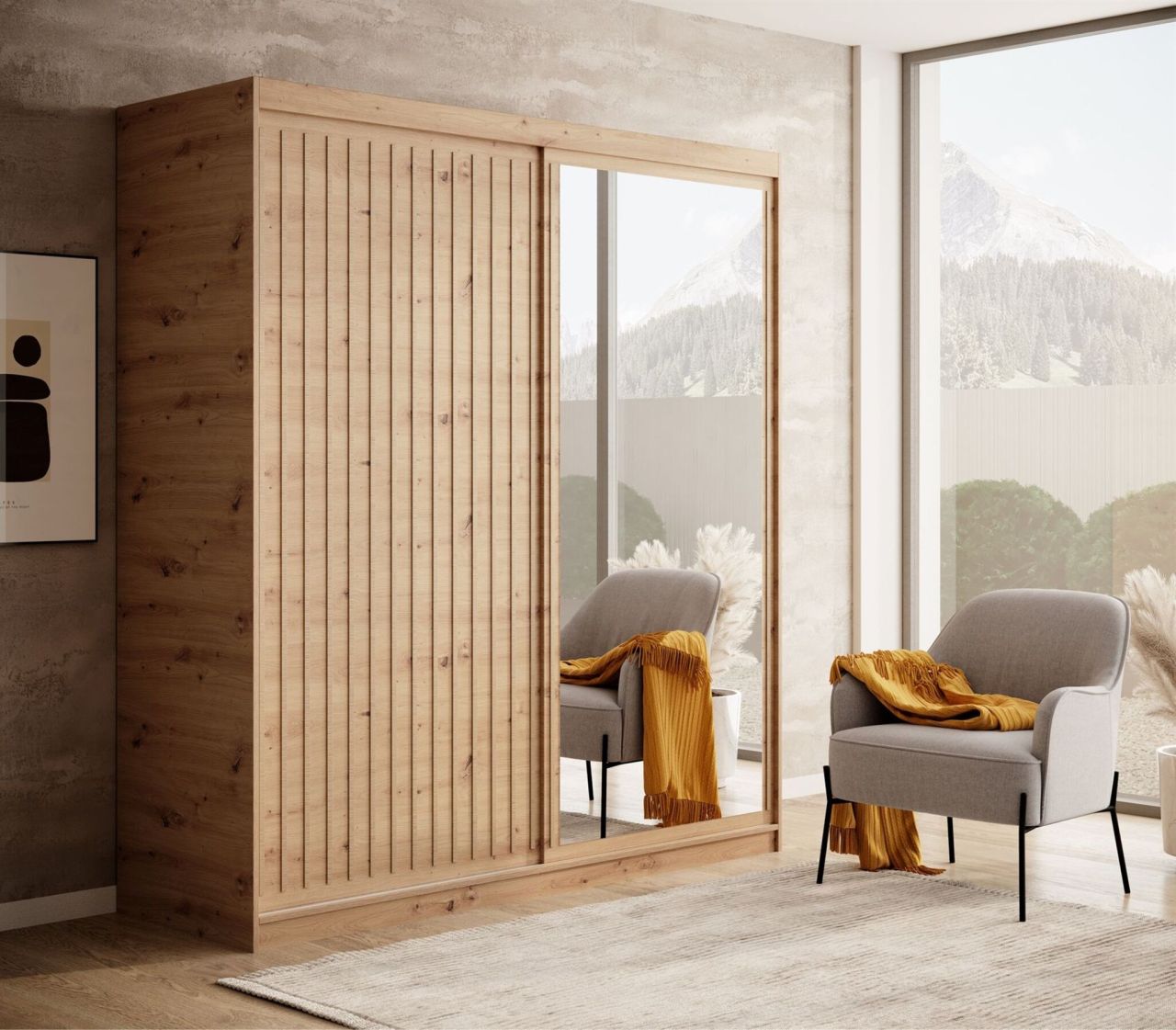 Fun Möbel Schiebetürenschrank Schrank Fabo In Artisan Eiche 180X205x60 Cm