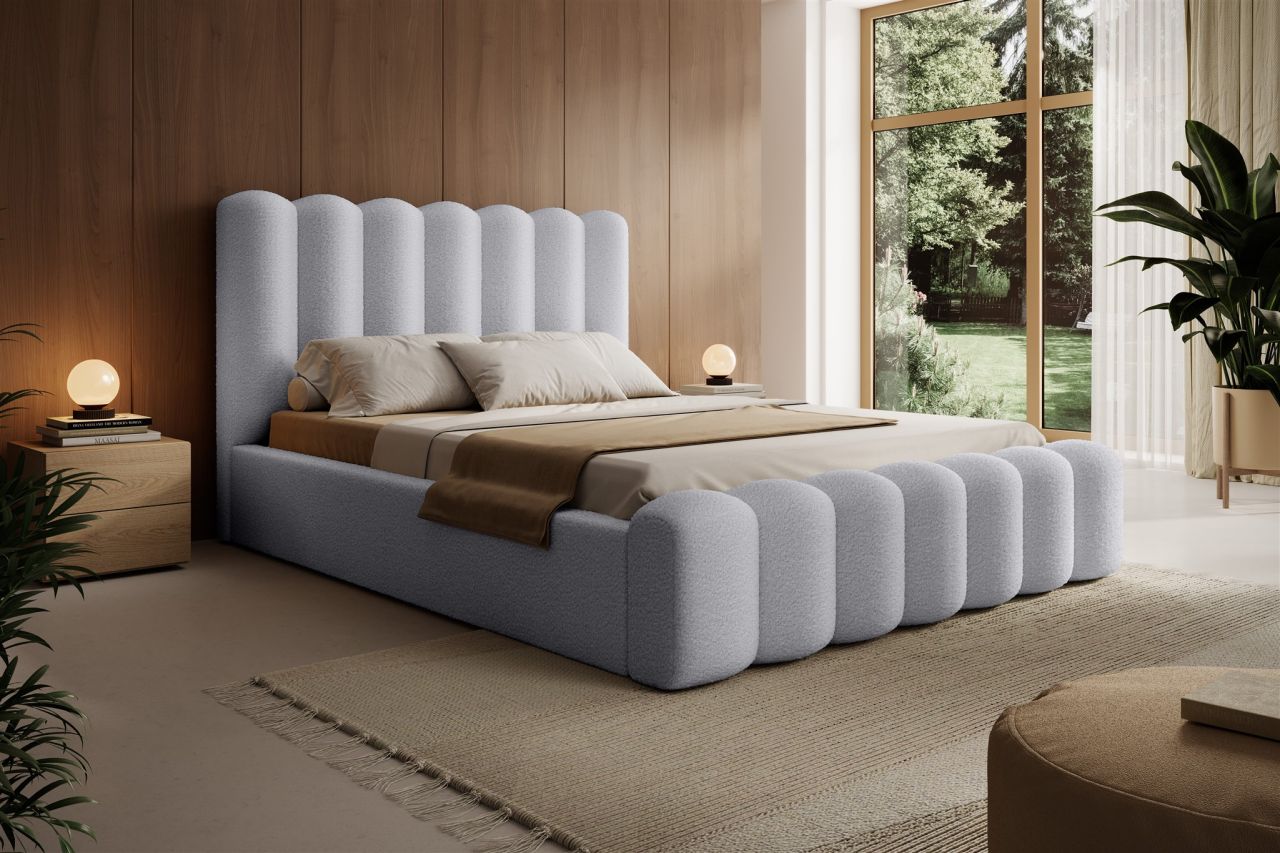 Polsterbett Doppelbett MACON 140x200cm in Stoff Euphoria Hellgrau