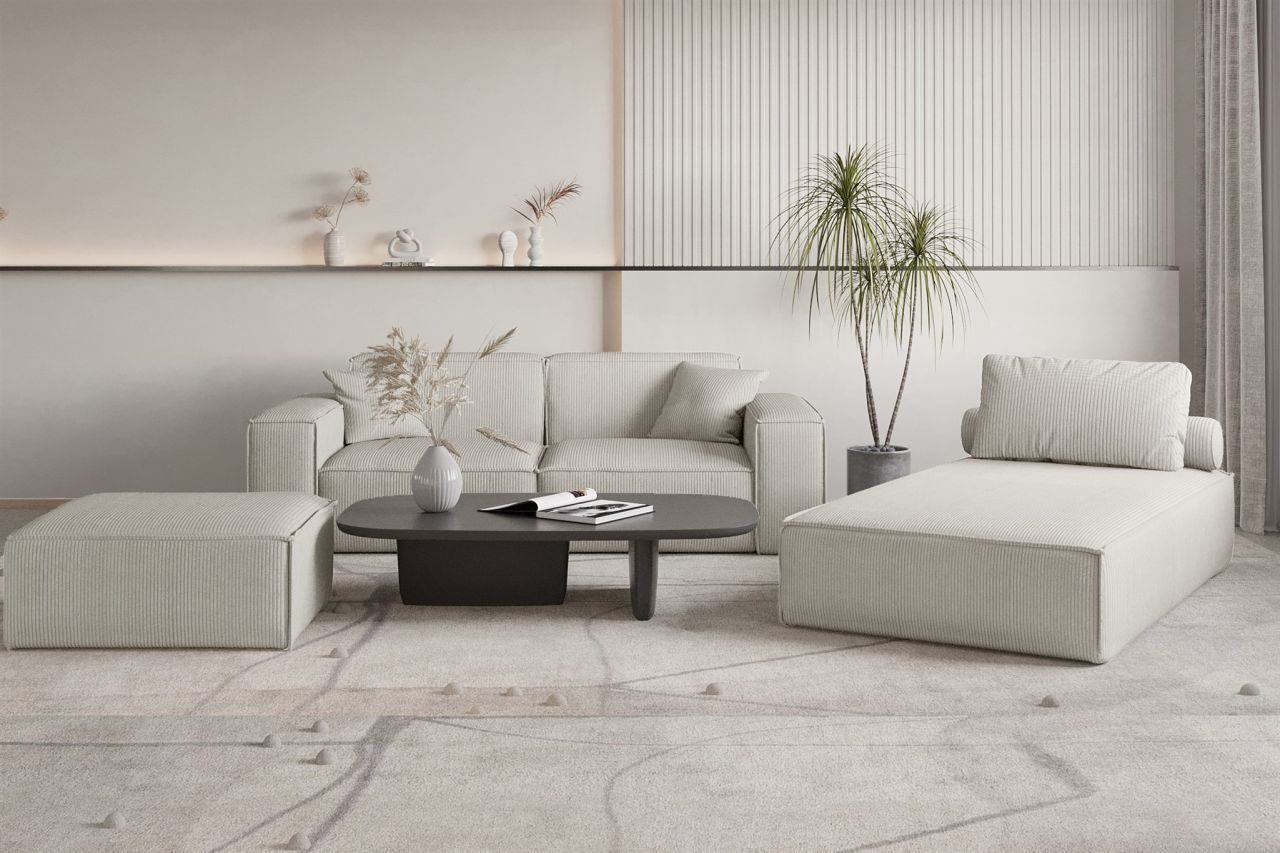 Polstermöbel Set 3-teilig CELES PREMIUM in Stoff Scala Sandgrau