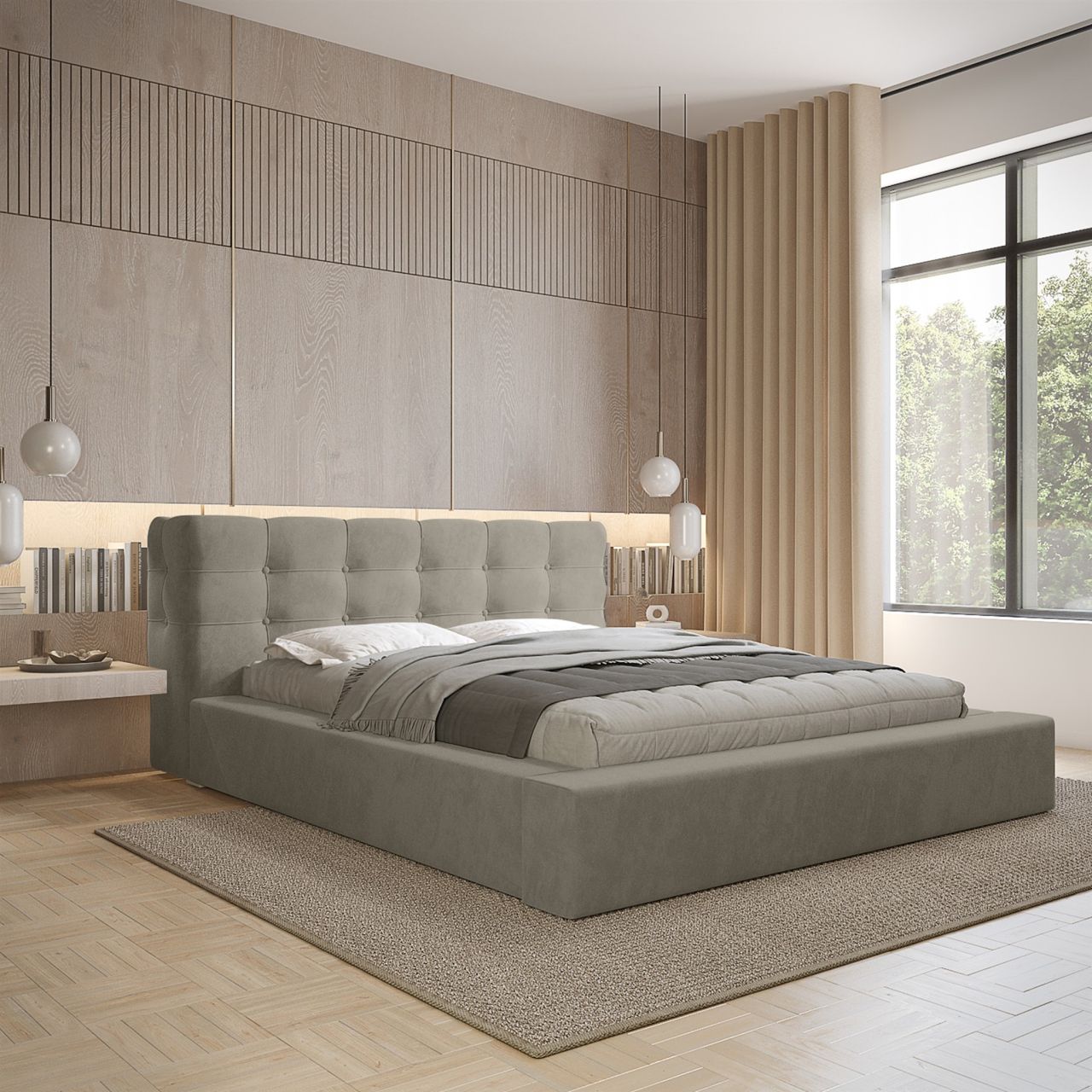 Polsterbett Doppelbett ANTONIO 160x200cm in Stoff Ditra Graubeige