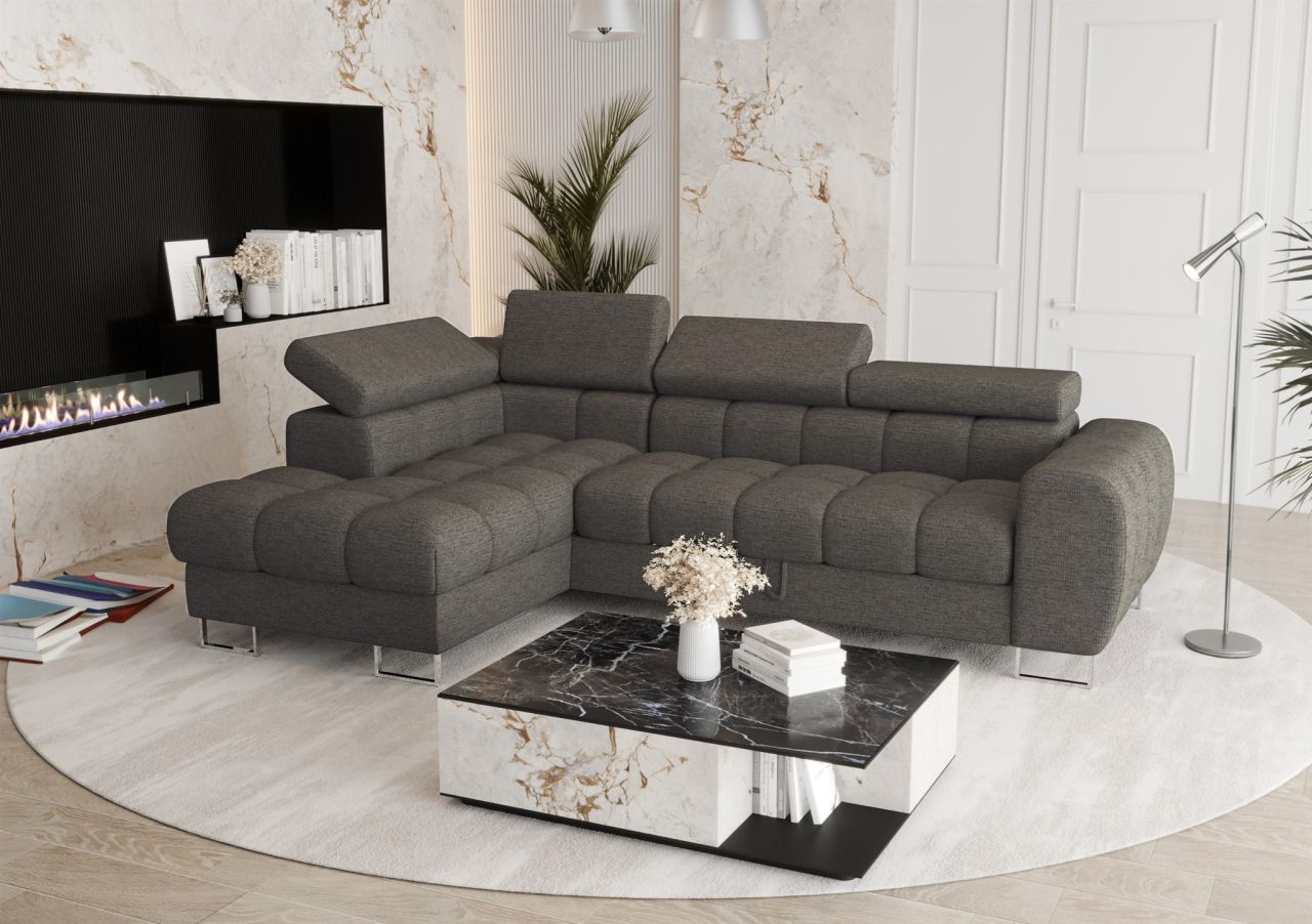 Ecksofa Schlafsofa BASTIEN in Stoff Aragon Dunkelgau Ottomane Links