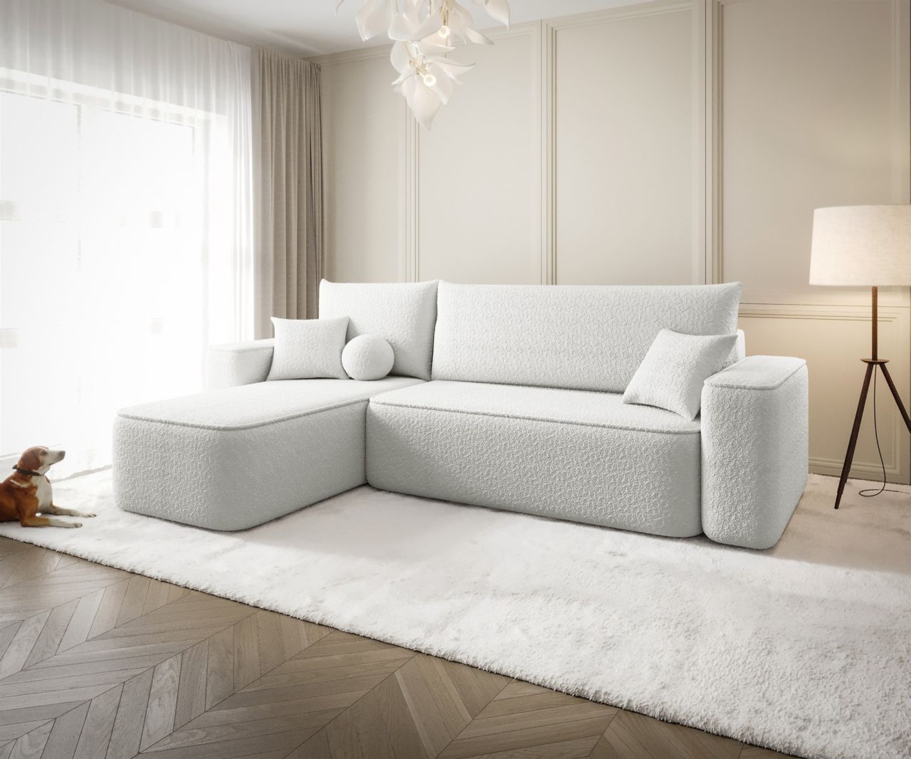 Ecksofa Schlafsofa Sofa AGEPO Stoff Quelle Weiss Ottomane Links