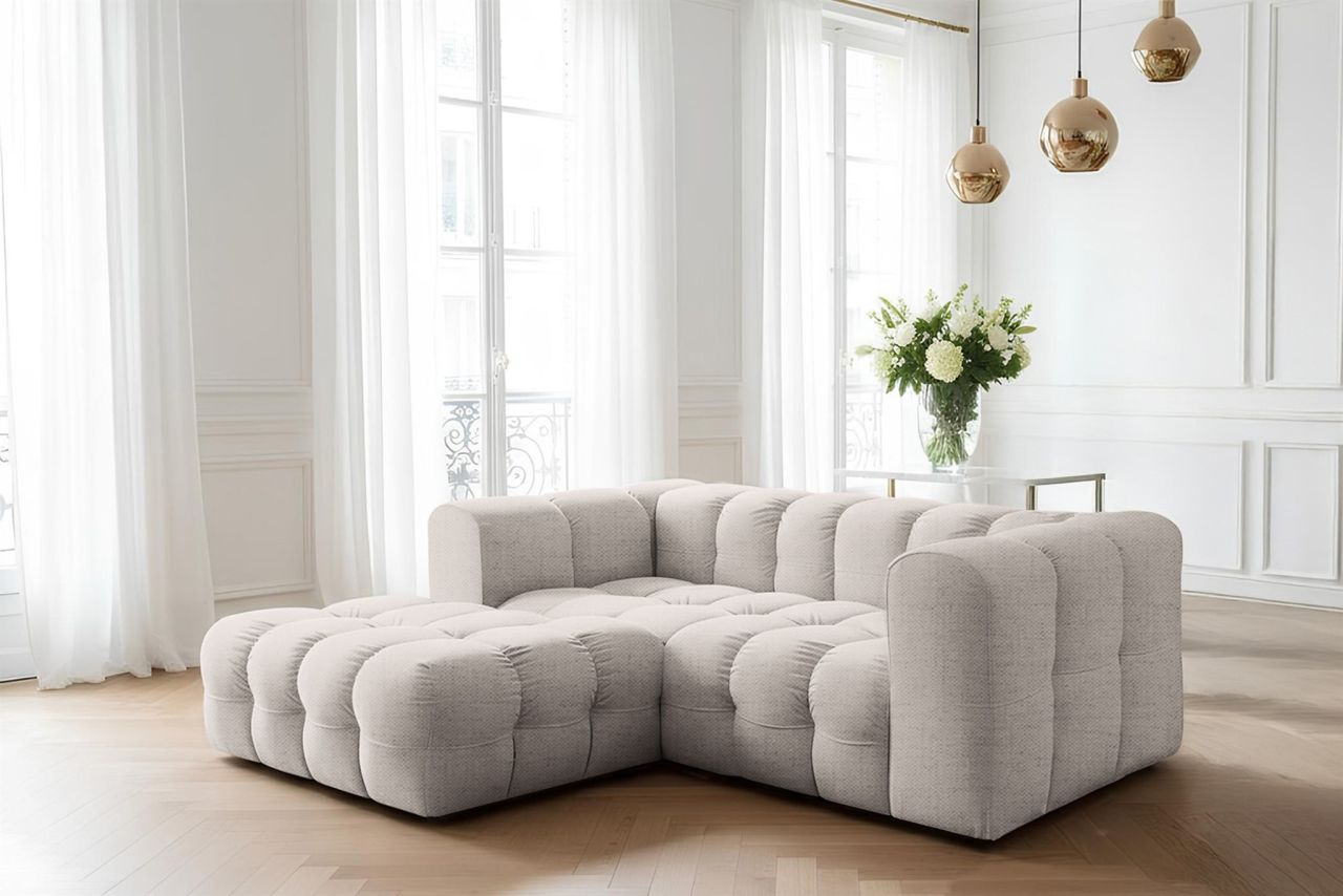 Ecksofa ersofa SOLVIE XS in Stoff Moly Creme Ottomane Links