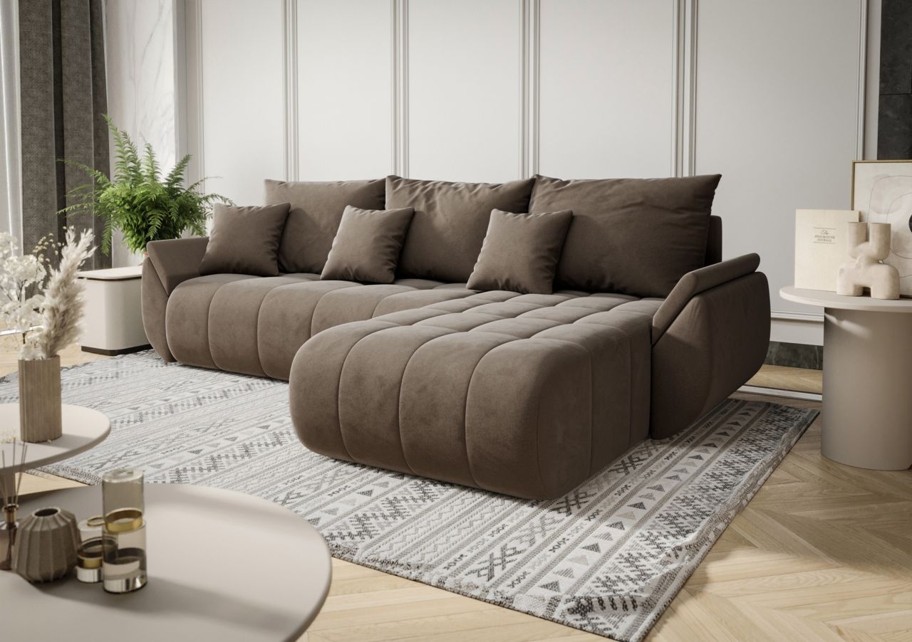 Ecksofa Schlafsofa AKITA Stoff Monolith Braun Ottomane Rechts