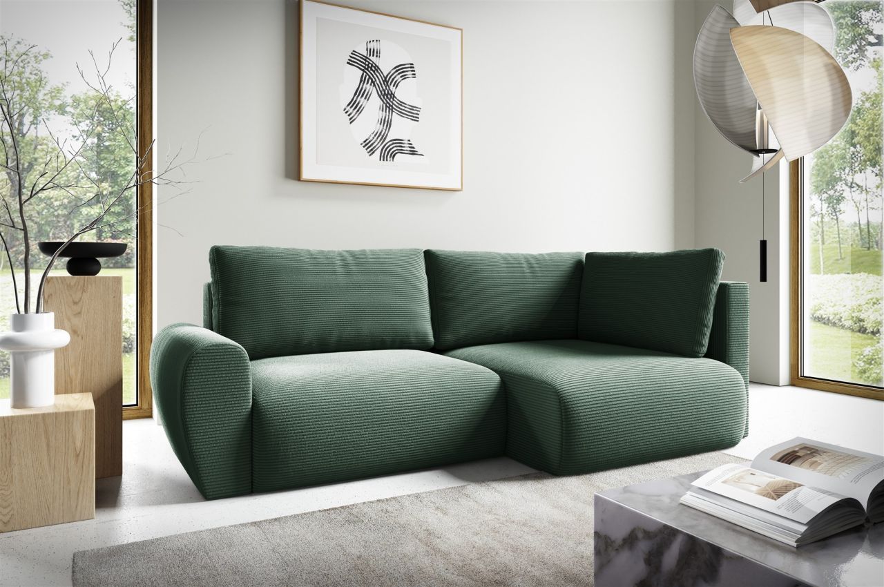 Fun Möbel Grün Ecksofa Schlafsofa Galan Mini Stoff Poso Ottomane Rechts