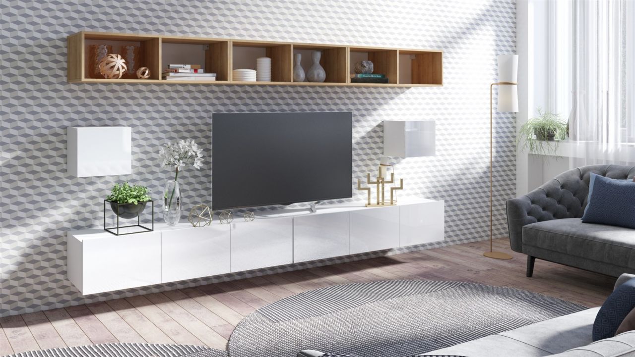 Mediawand Wohnwand 7 tlg - KAVOS 23 - Weiss Hochglanz