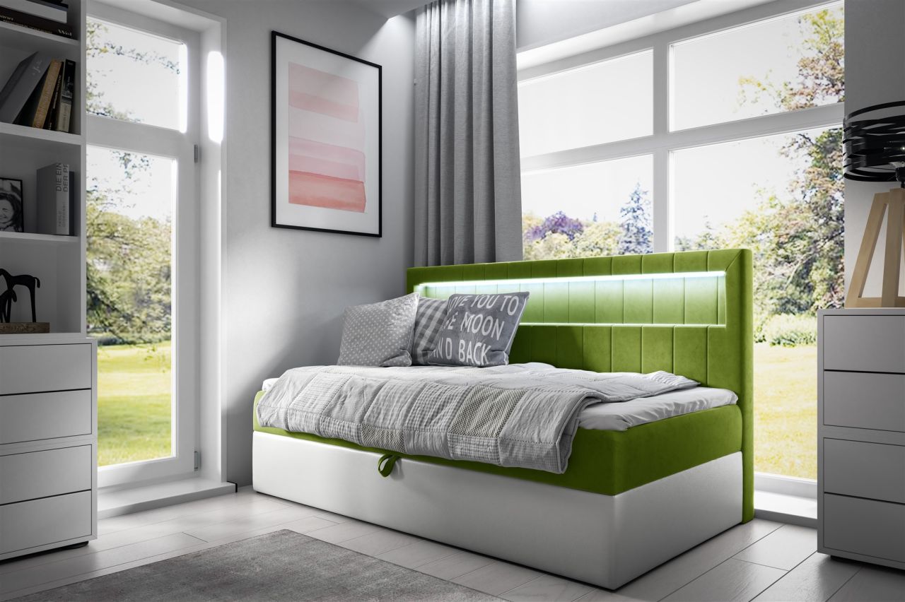 Boxspringbett Gästebett Kinderbett FABIAN Nr.2 80x200cm Weiss-Grün