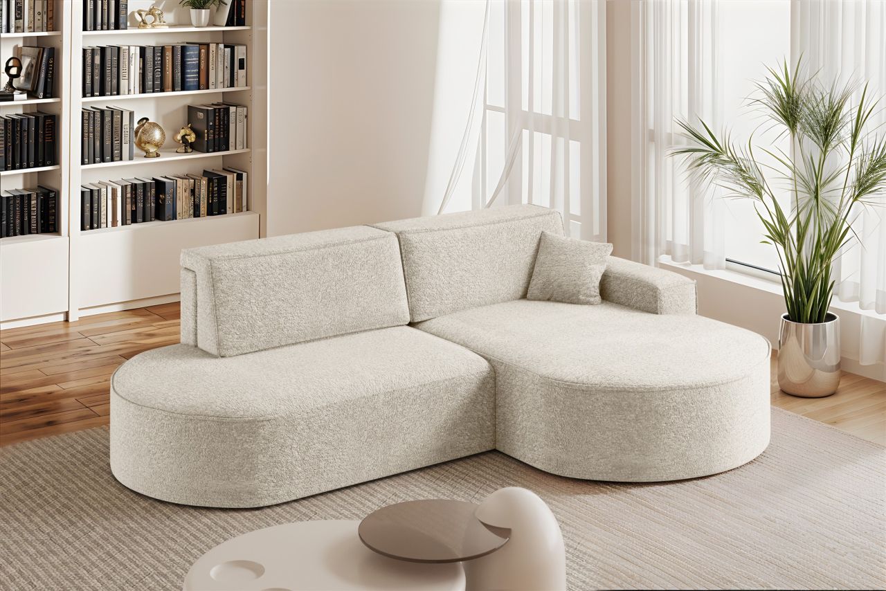 Ecksofa Schlafsofa Sofa VENEDIG Stoff Arena Creme Ottomane Rechts