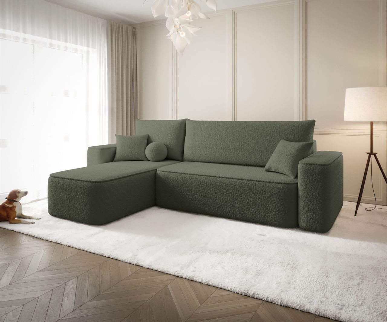 Ecksofa Schlafsofa Sofa AGEPO Stoff Quelle Moosgrün Ottomane Links