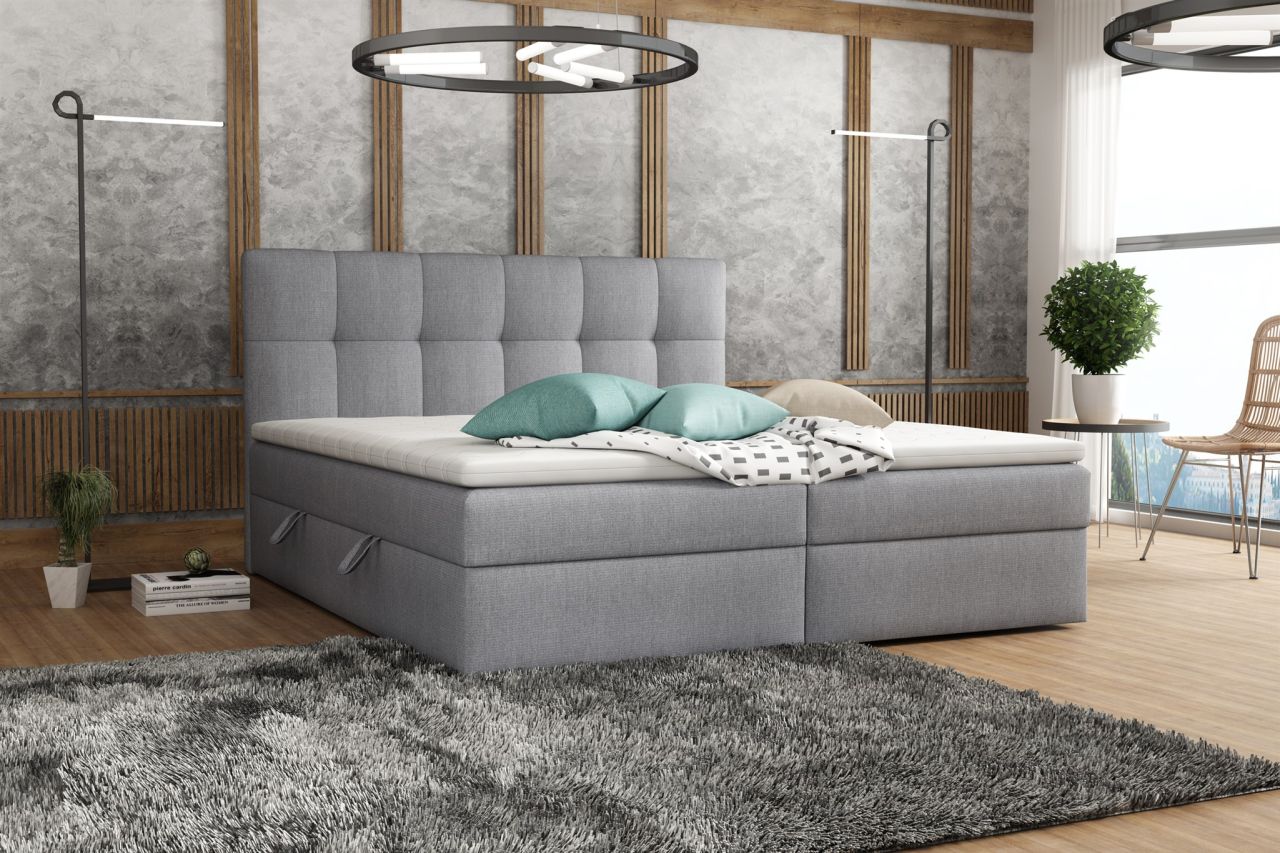 Boxspringbett Schlafzimmerbett ARTURO 180x200cm Stoff Soro Grau