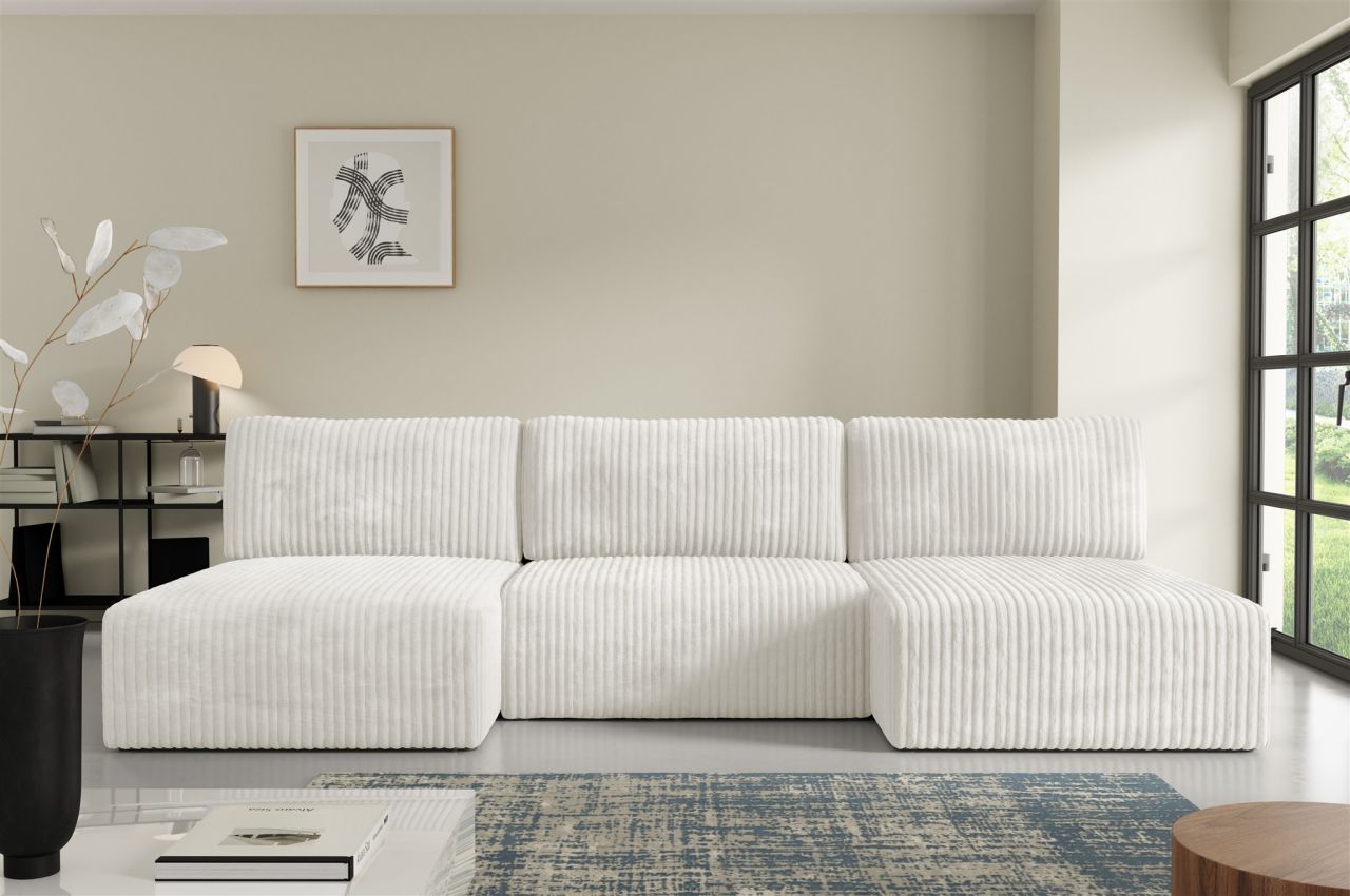 Wohnlandschaft Sofa mit Schlaffunktion NATALIA in Stoff Tilia Creme