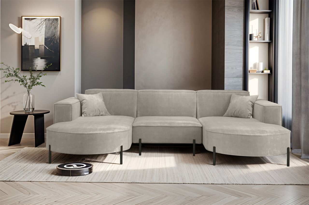 Wohnlandschaft U-Form Sofa VALENCIA in Stoff Noel Hellgrau